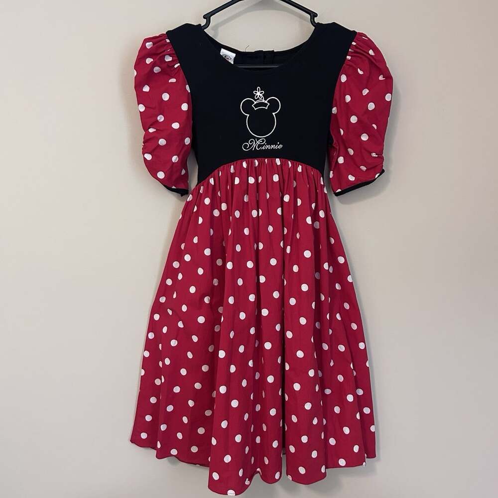 Vintage Disney World Minnie Mouse Polka Dot Dress Costume Girls 10 Red Frilly